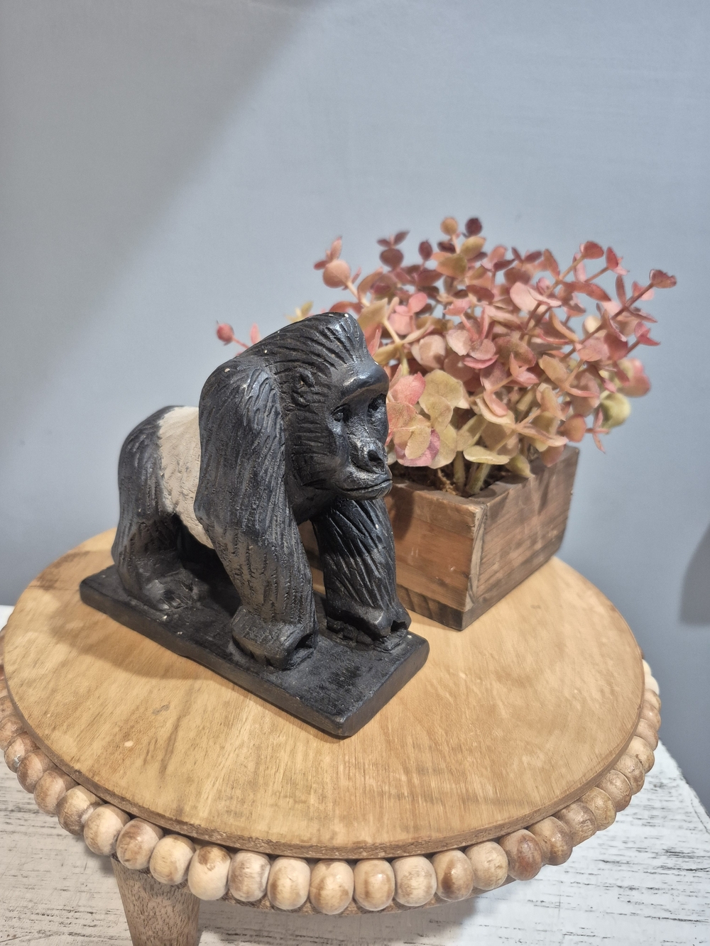 Hand-Carved Wood Gorilla Silverback Animal Figurine
